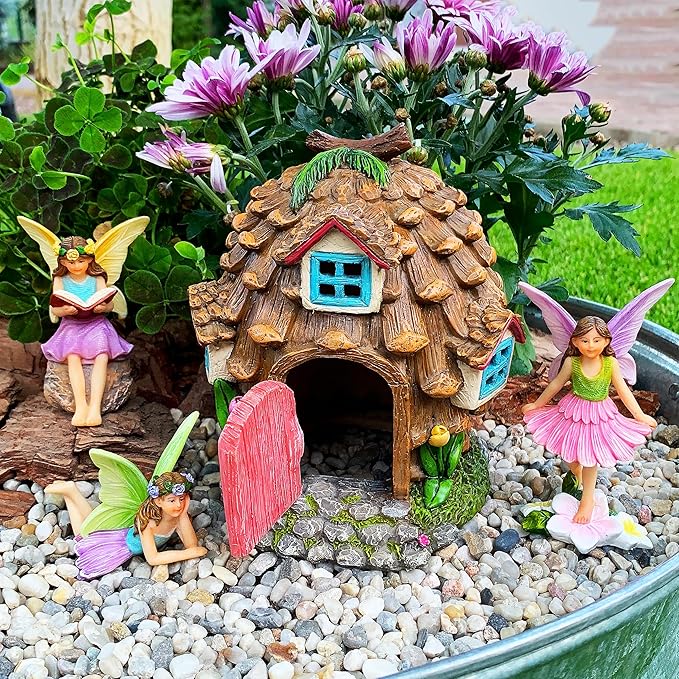 Mood Lab Fairy Garden - Pinecone Fairy House Kit of 4 pcs - Miniature Figurines & Accessories Set - Outdoor or House Decor